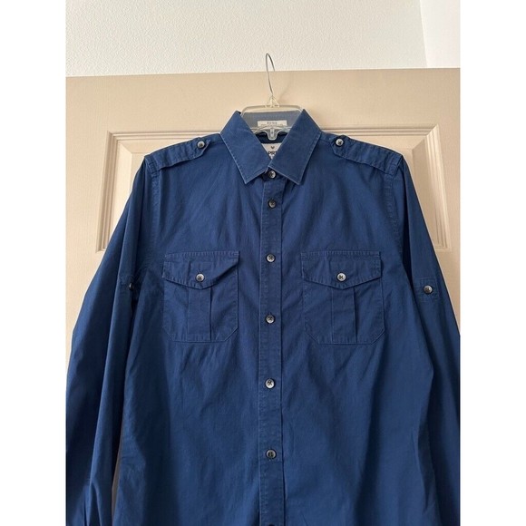 Express Fitted Stretch Cotton Shirt Mens S Small Roll Tab Sleeve Gray Blue LOT - Picture 13 of 16